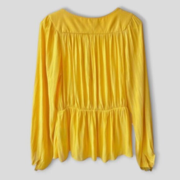 Bahamas Bohemian Tuscany Yellow Bishop Tie front Peplum Blouse- XS (looser fit) - Picture 5 of 16
